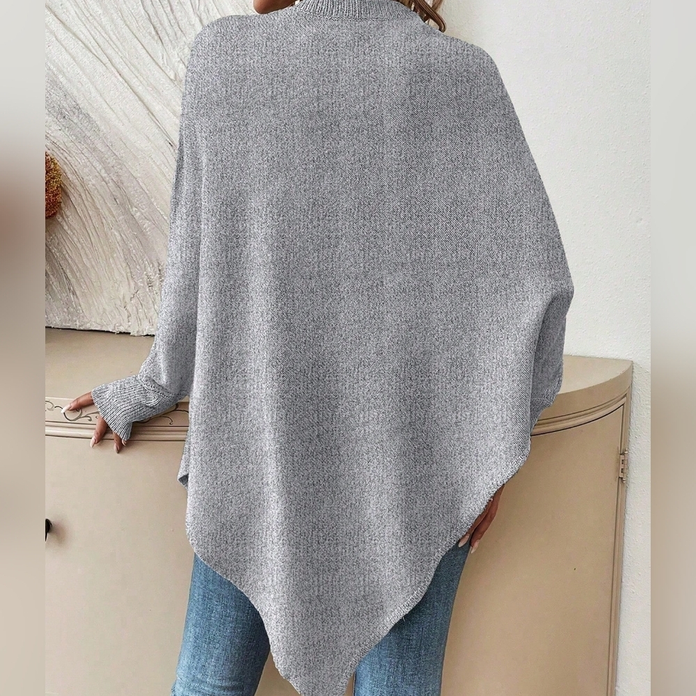 Floral Pattern Batwing Sleeve Asymmetrical Hem Sweater - Picture 5 of 6